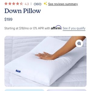 Luxurious Standard Size White Down Pillow by Casper